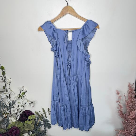 FREE PEOPLE Want Your Love Min Slip Dress Satin Vintage Blue {GG2} - Picture 4 of 7